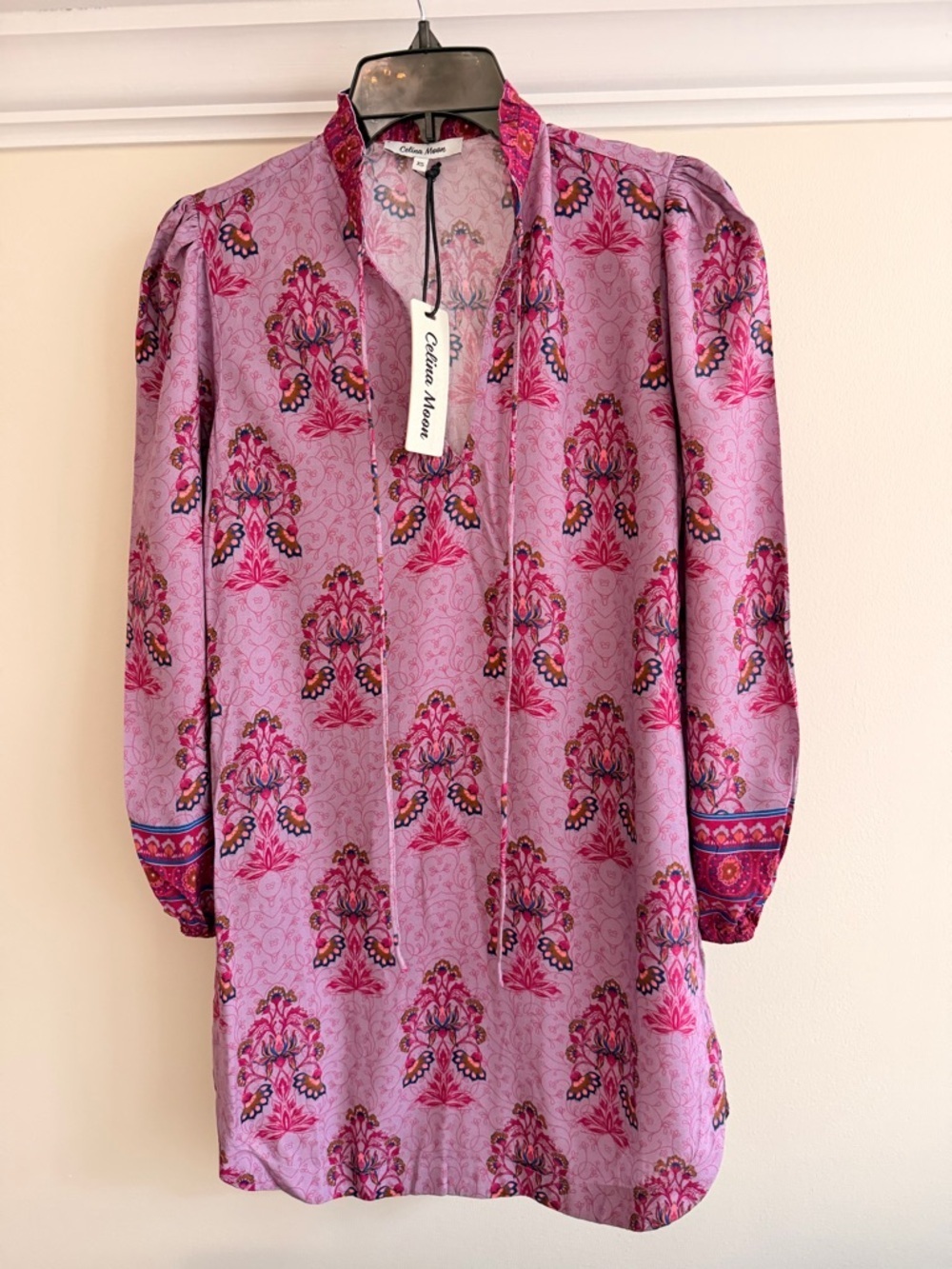 CELINA MOON Pink Floral Tie-Neck Tunic dress - Picture 2 of 6